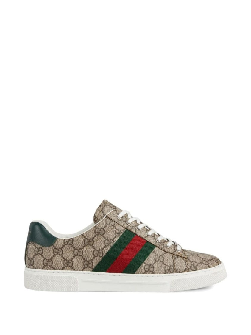 Gucci Beige And Ebony Gg Supreme Ace Trainers
