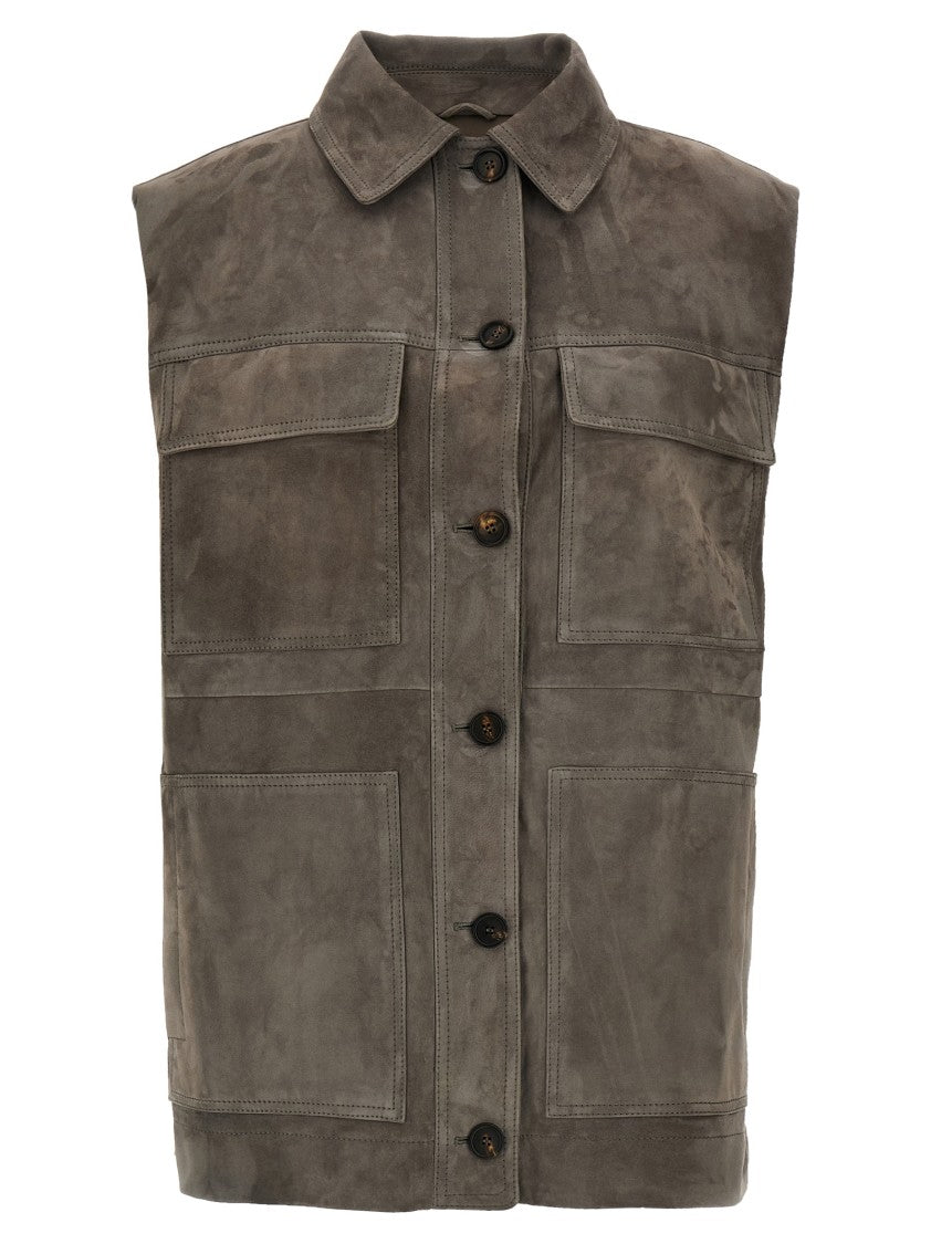 Brunello Cucinelli Couture Suede Vest With Jewel Detailing