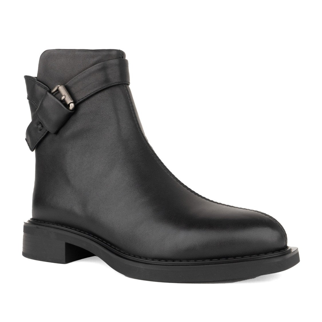 Linda Baumann Black Smooth Leather Decorative Strap Ankle Boots