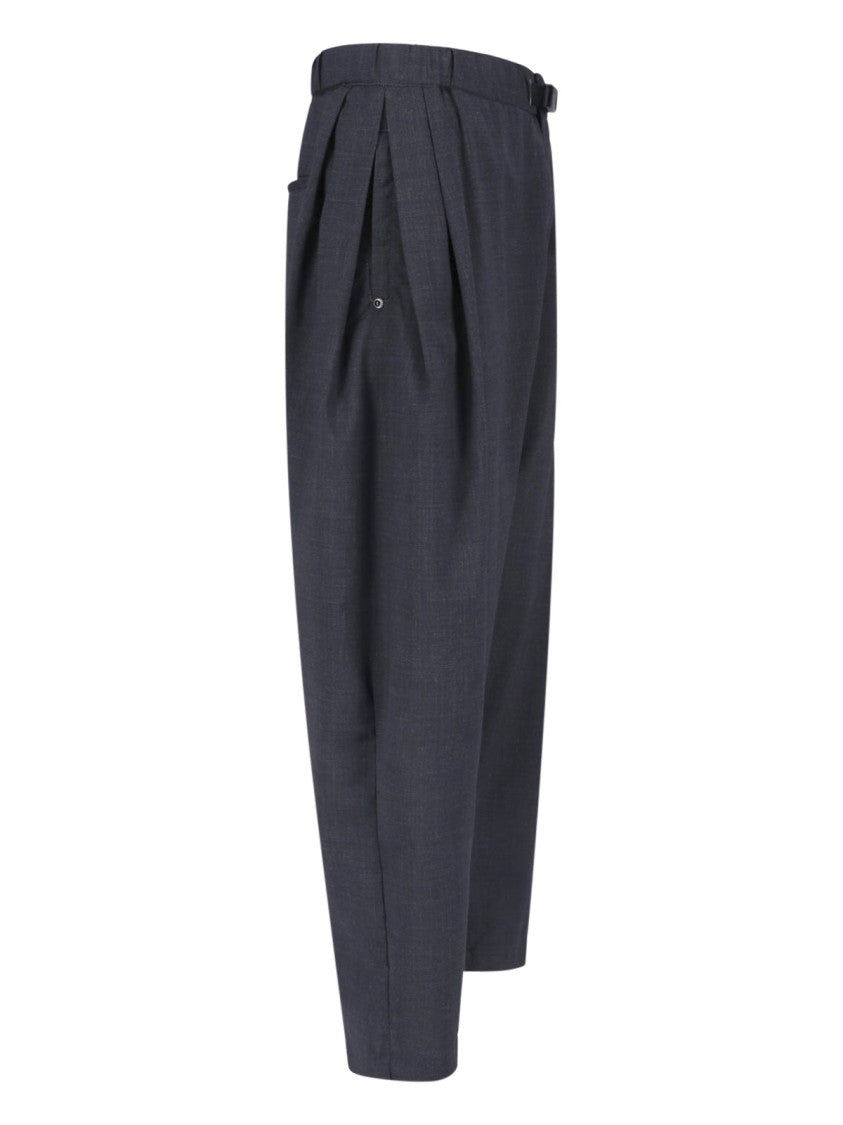 White Sand Black Relaxed Fit Pleated Textured Trousers