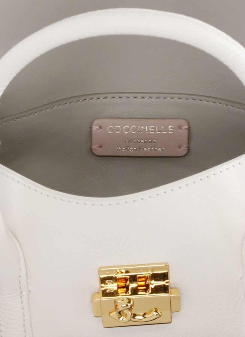 Coccinelle Ivory Leather C-Me Lock Mini Bag With Gold-Tone Accents