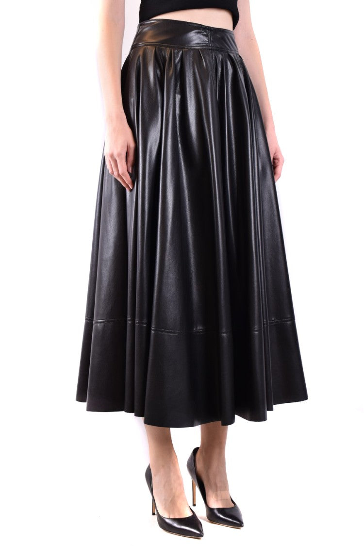 Philosophy Di Lorenzo Serafini Flared Black Midi Skirt Pleated Waistband