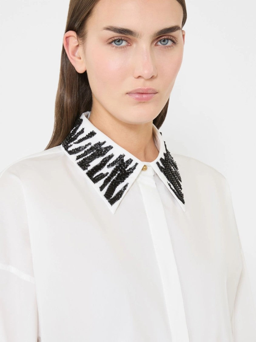 Max Mara Long-Sleeve Blouse With Zebra-Patterned Collar And Gold-Tone Buttons