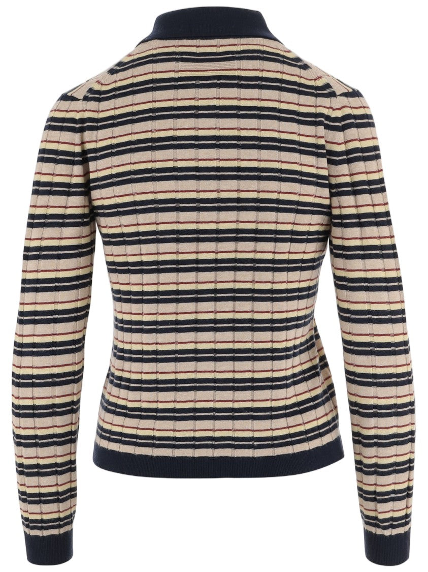 Guest In Residence Multicolor Striped Silk-Linen Zip Polo Sweater