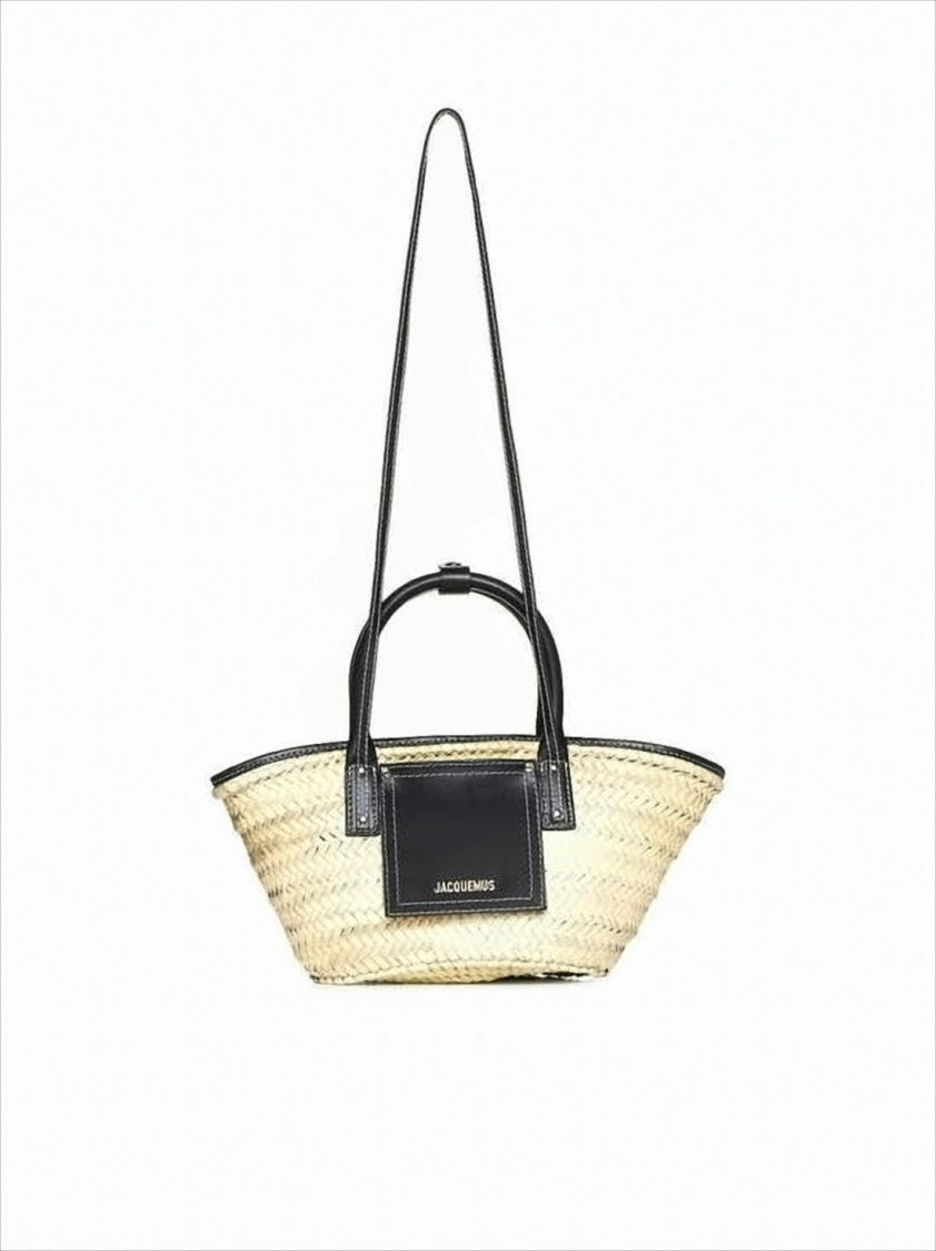 Jacquemus Structured Woven Straw Tote With Black Leather Accents