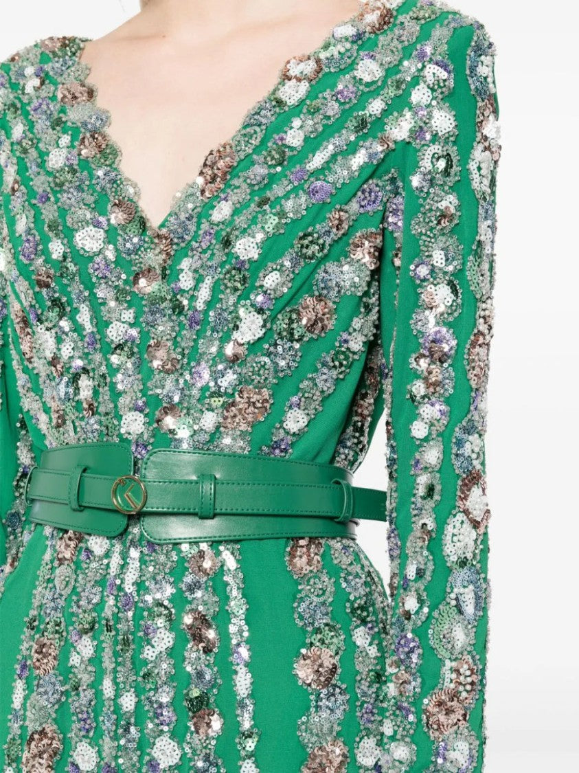 Saiid Kobeisy Canton Crepe Beaded Jumpsuit With A Wrapped Top