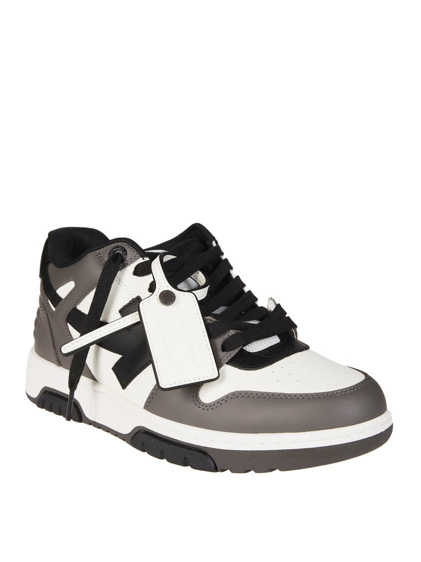 Off-White Grey Arrow Logo Leather Sneakers