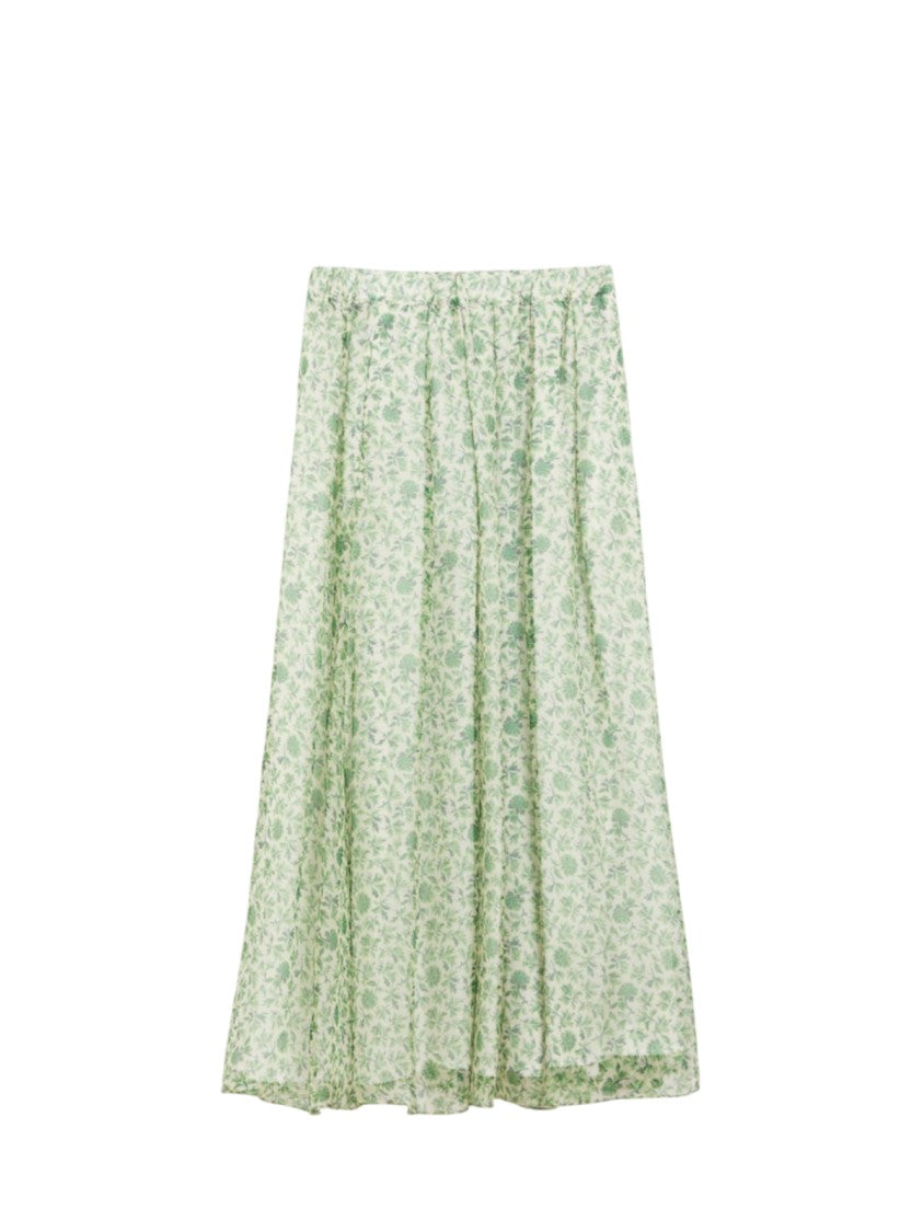 Max Mara Flared Maxi Skirt In Lightweight Printed Silk Organza