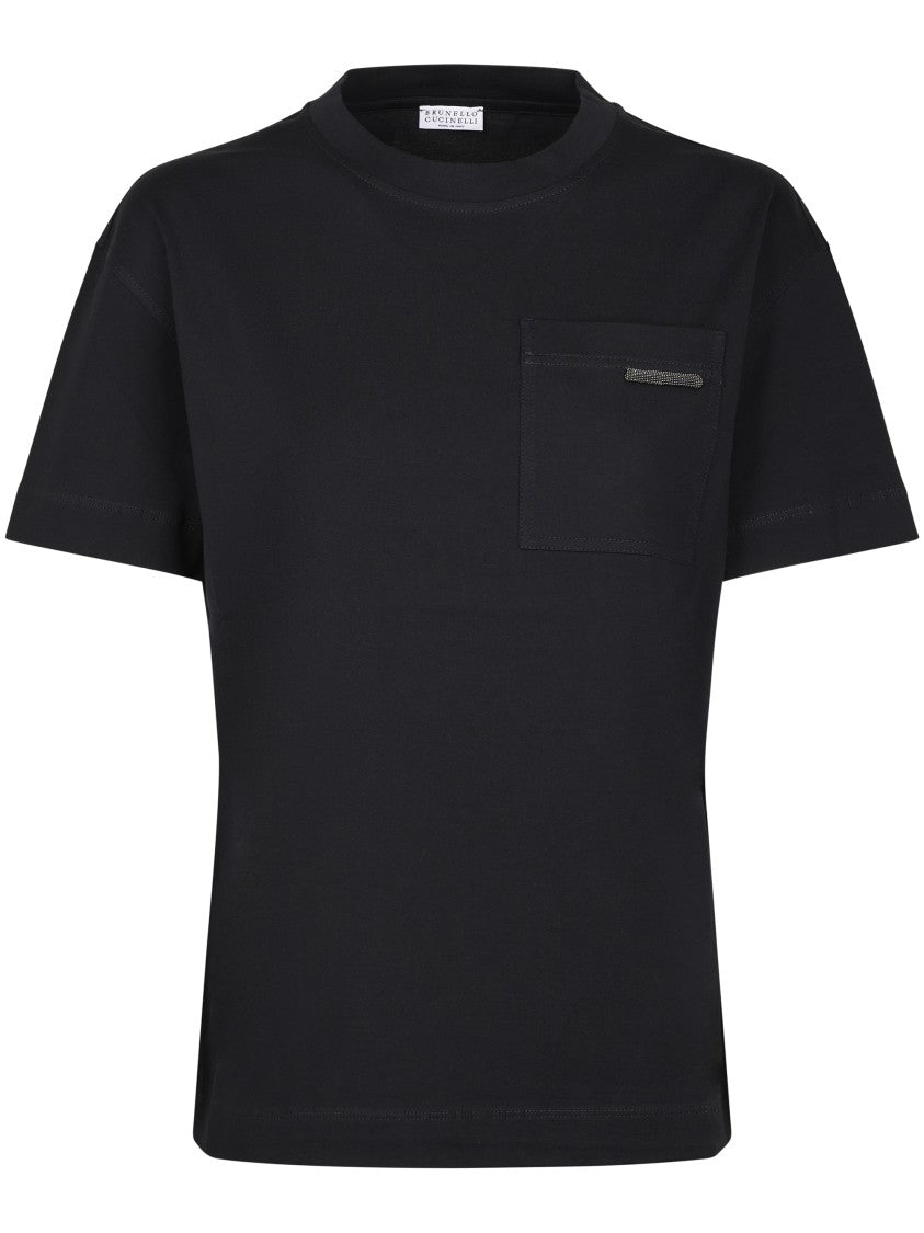 Brunello Cucinelli Cropped Black T-Shirt With Round Neckline