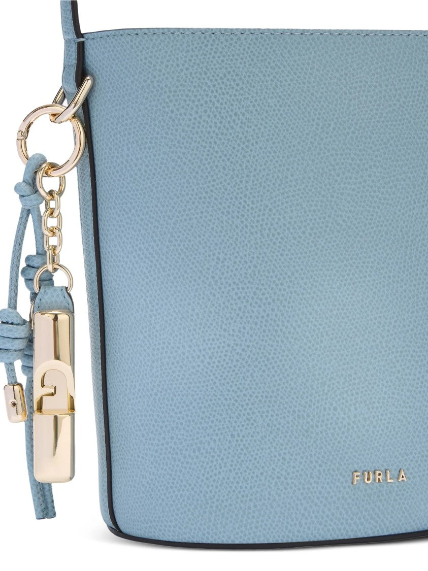 Furla Roxie Bucket Structured Soft Blue Leather Bag