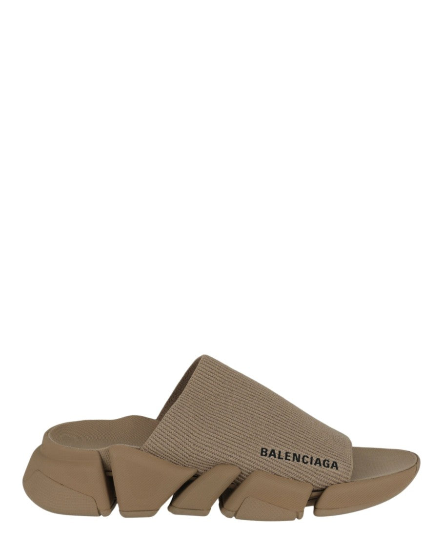 Balenciaga Recycled Knit Slides With Contrasting Graphic Logo
