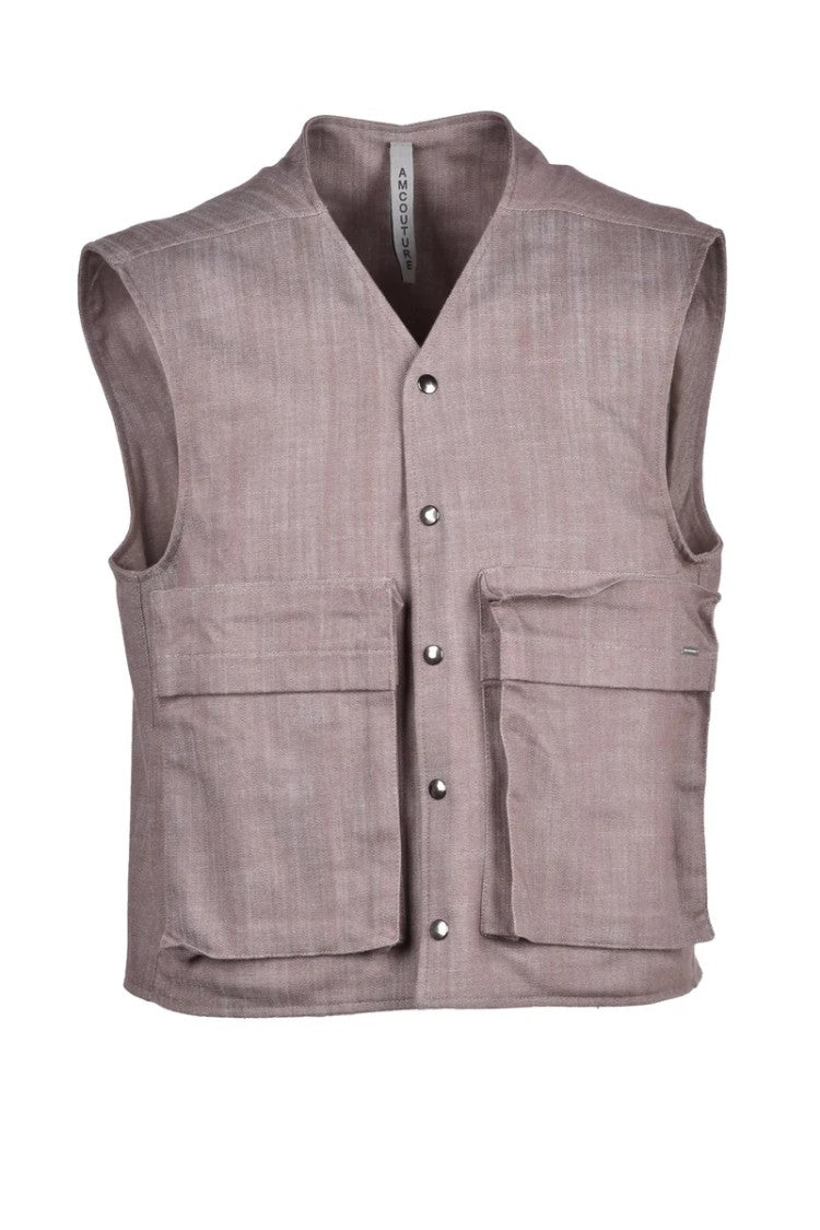 A.M.Couture Brown Cotton Polyester Men's Stretch Vest