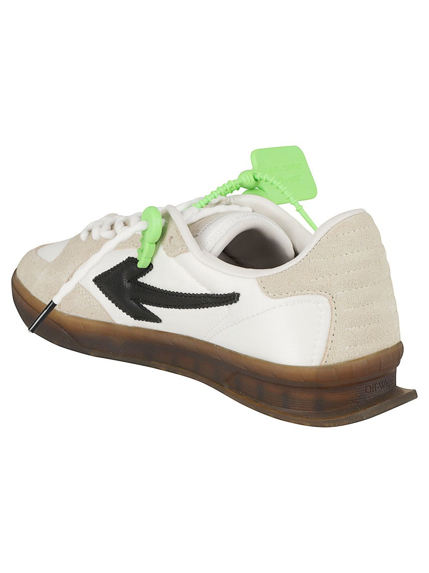 Off-White Low-Top Sneakers With Mixed Material Design And Neon Accents