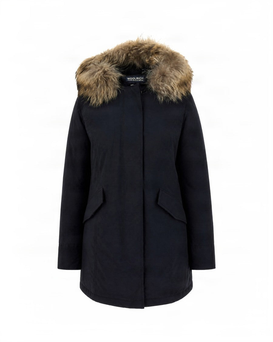 Woolrich Mid-Length Parka With Plush Fur Trim And Zip Closure