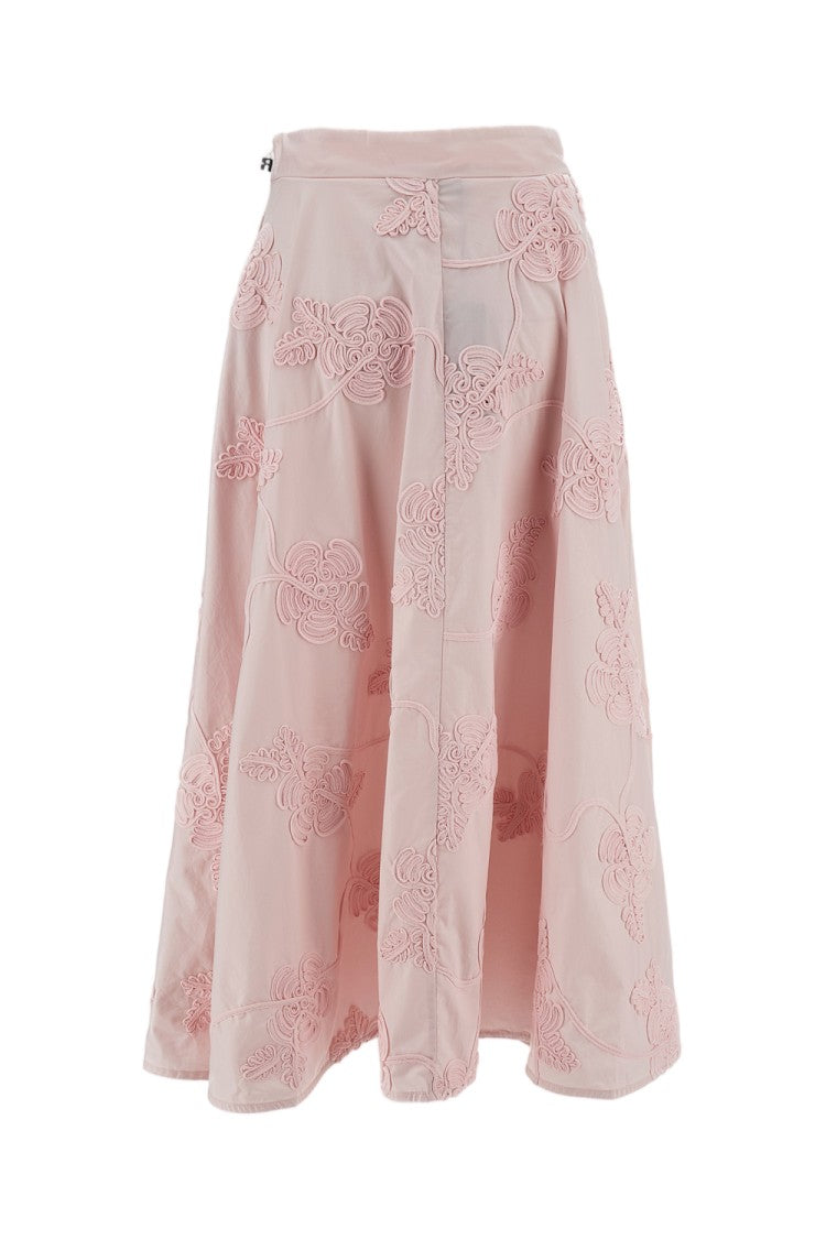 Rotate Voluminous Floral Appliqué Midi Skirt