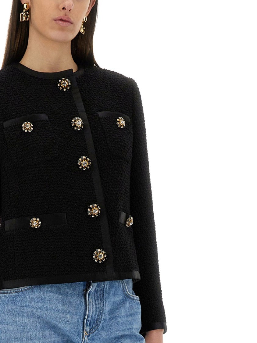 Dolce & Gabbana Single-Breasted Tweed Bouclé Short Jacket