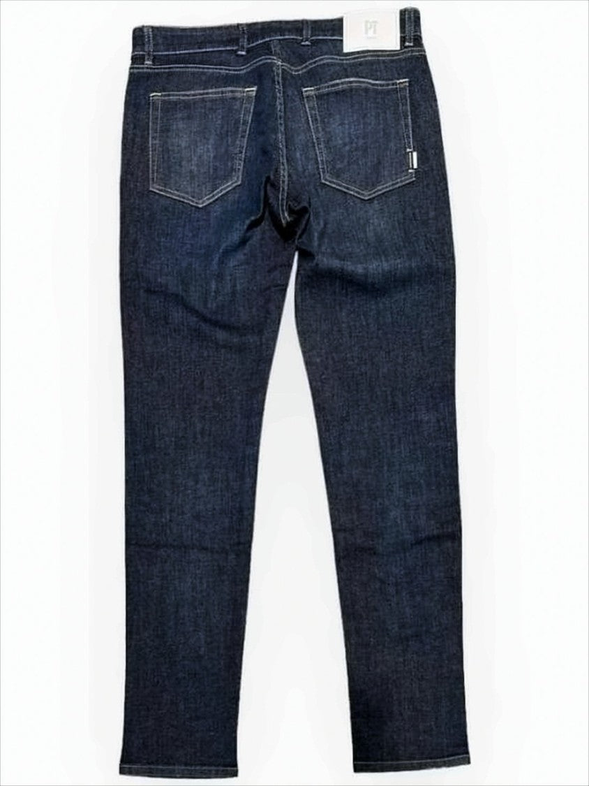 Pt Torino Dark Indigo Straight-Leg Denim Pants With Contrast Stitching