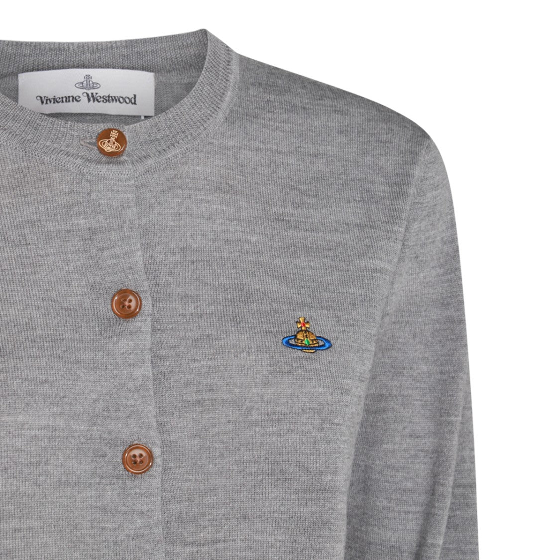 Vivienne Westwood Grey Cotton Wool Blend Knitwear With Round Collar And Button Fastening