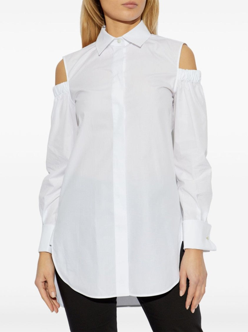 Max Mara Cold-Shoulder White Shirt With Gathered Sleeves