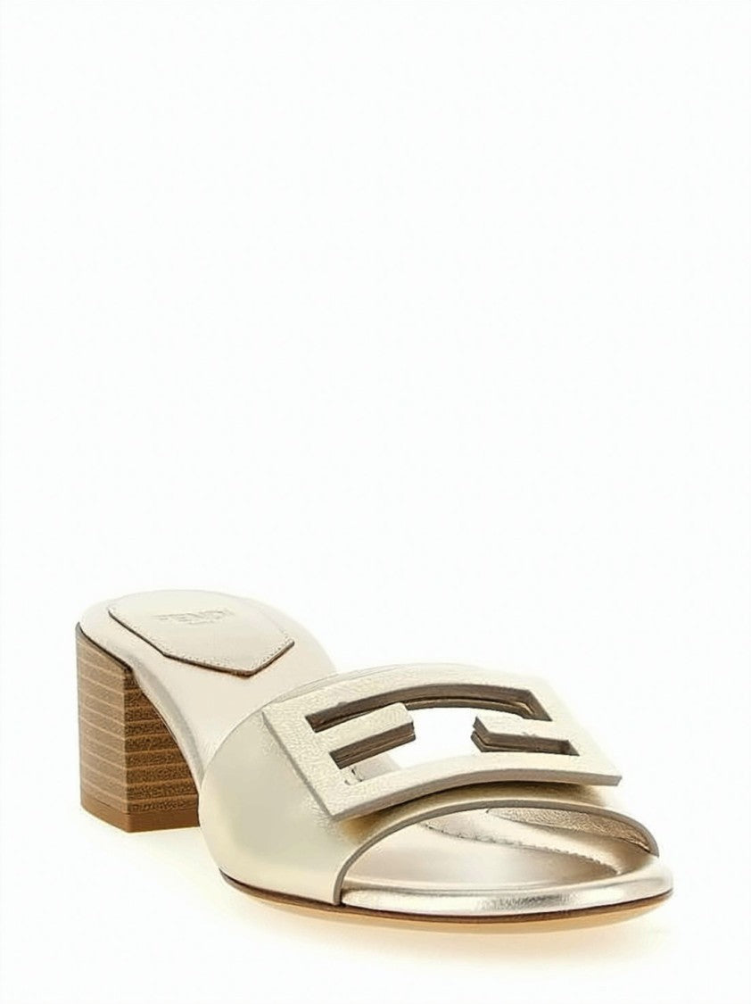 Fendi Open-Toe Mule With Metallic Finish And Signature Logo