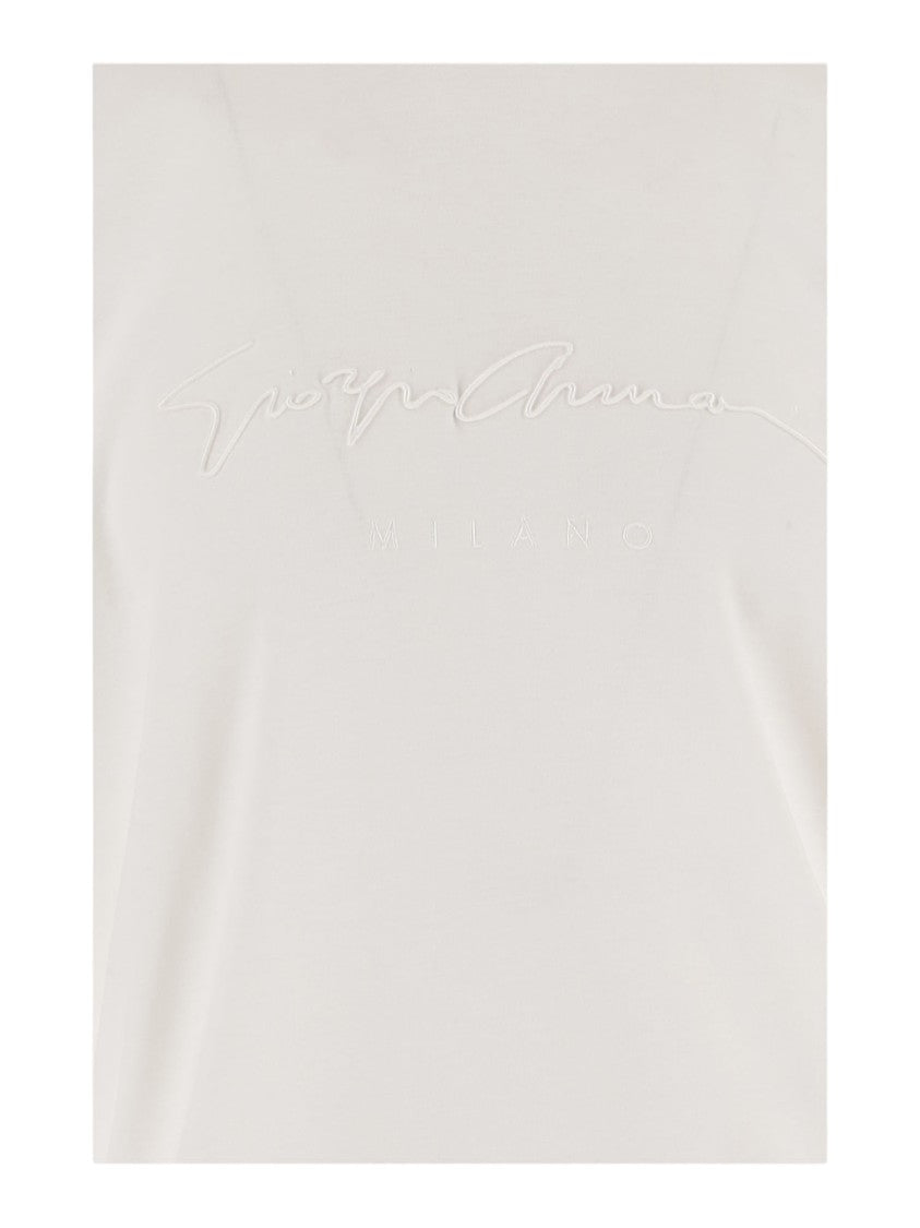 Giorgio Armani White Tone-On-Tone Logo Cotton T-Shirt