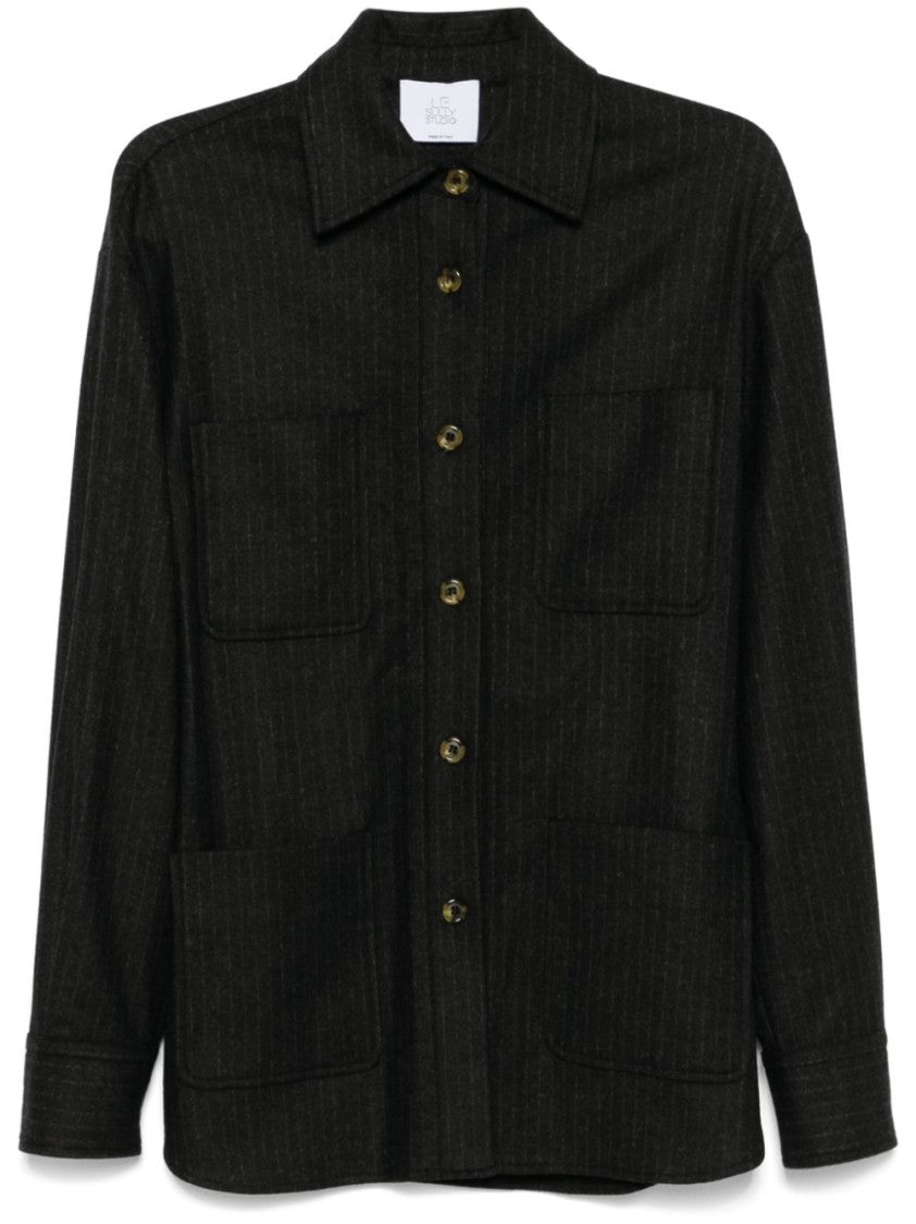 Le Sully Studio Charcoal Grey Pinstriped Wool Blend Eva Shirt