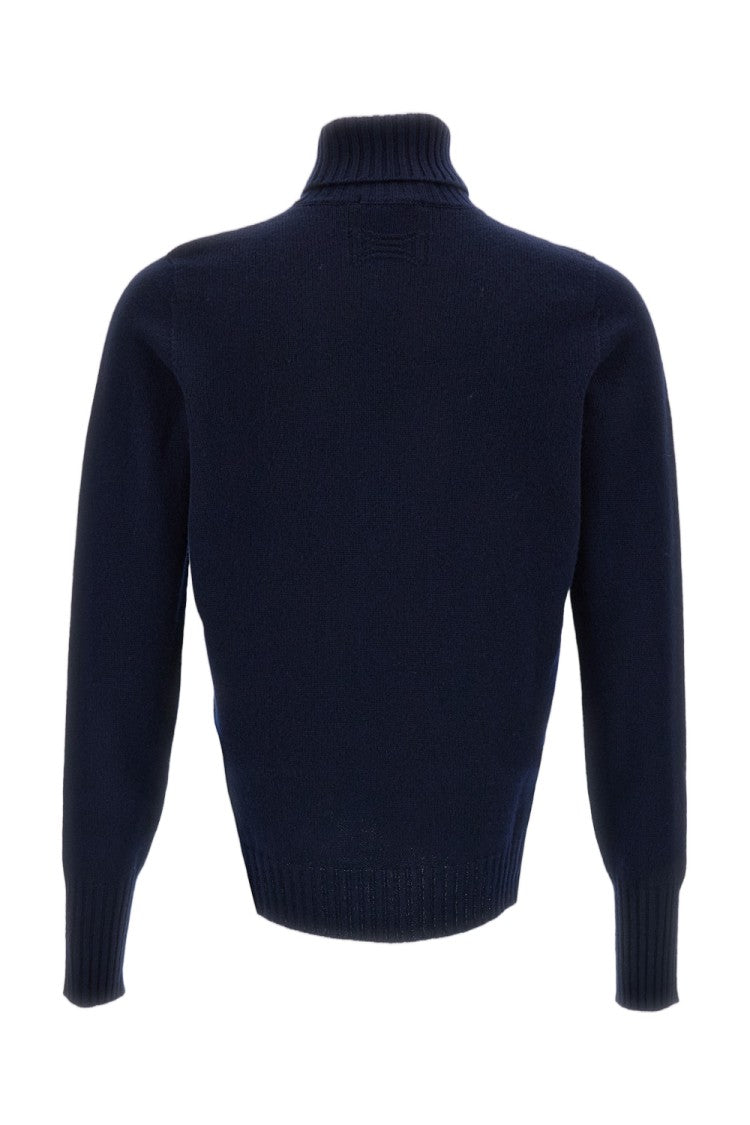 Drumohr Blue Jersey-Knit Wool Turtleneck Sweater
