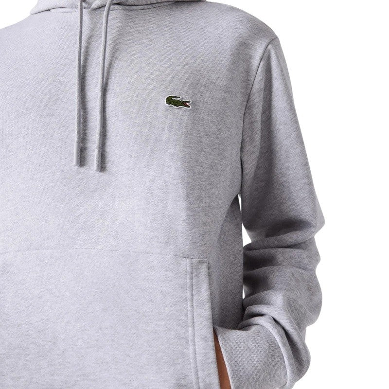 Lacoste Relaxed-Fit Heather Grey Sweatshirt With Drawstring Hood