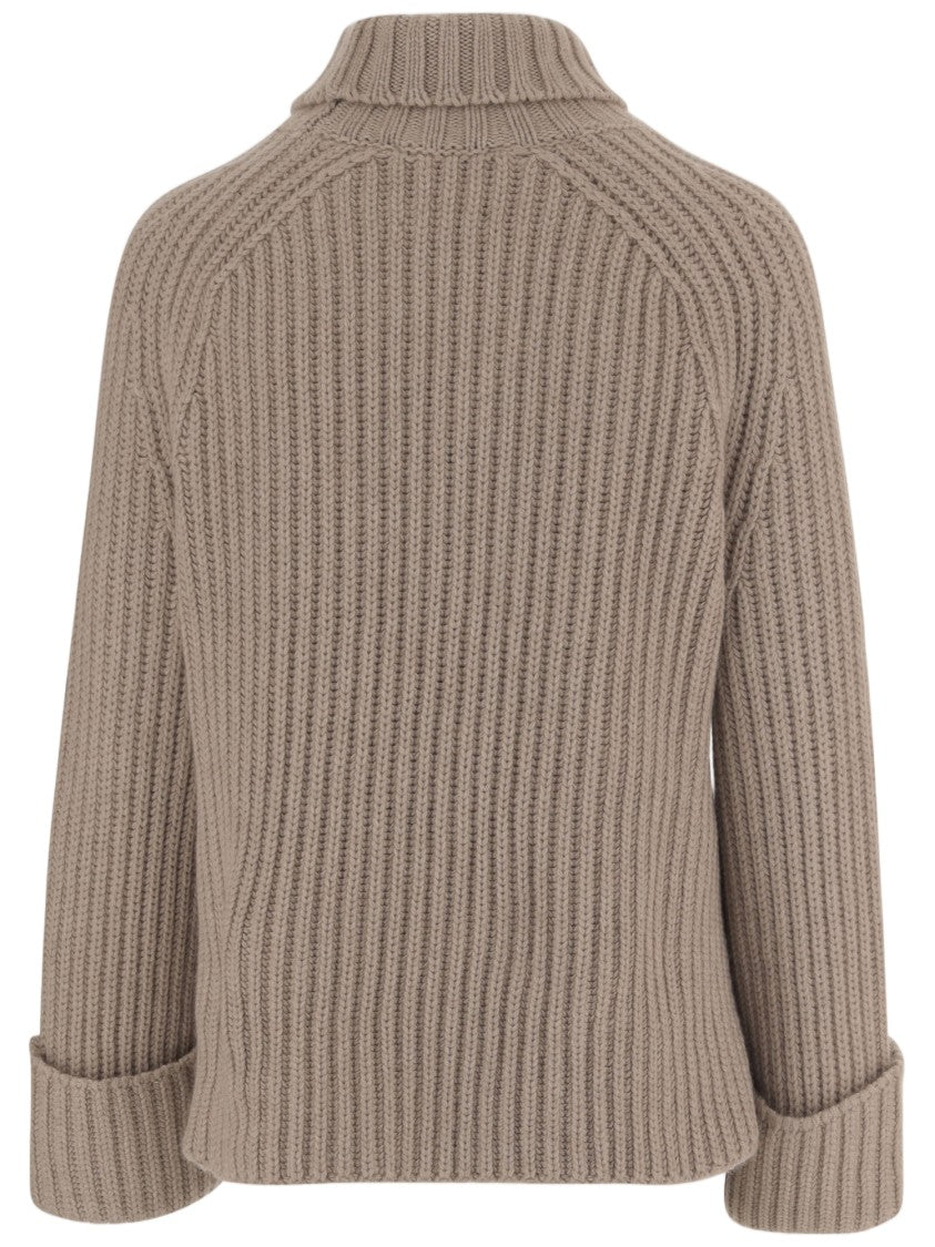 Malo Beige Ribbed Cashmere Turtleneck