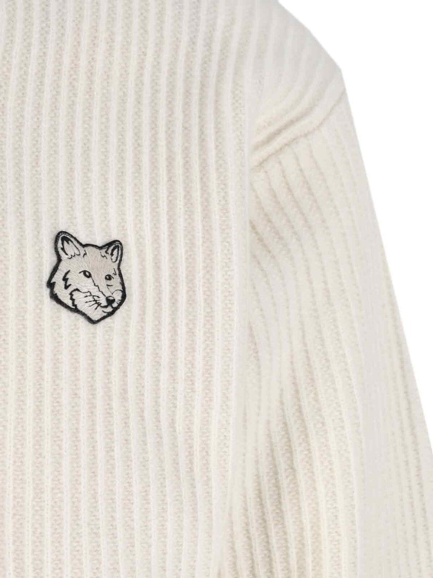 Maison Kitsuné Classic Round Neck White Sweater With Soft Texture