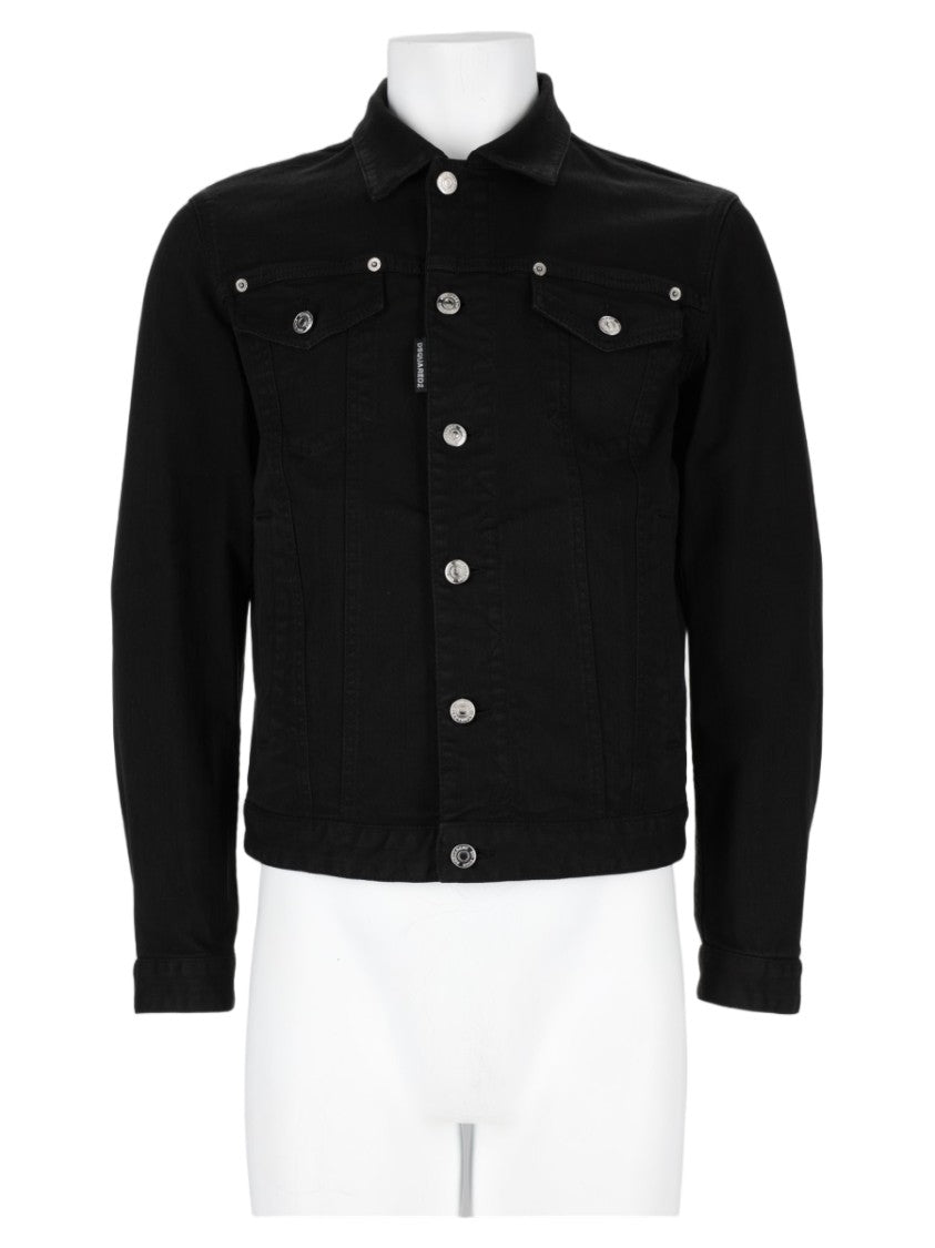 Dsquared2 Cropped Black Denim Jacket With Silver-Tone Hardware