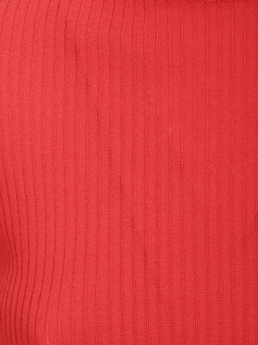 Sportmax Red Ribbed Knit Sweater With High Collar And Slim Fit