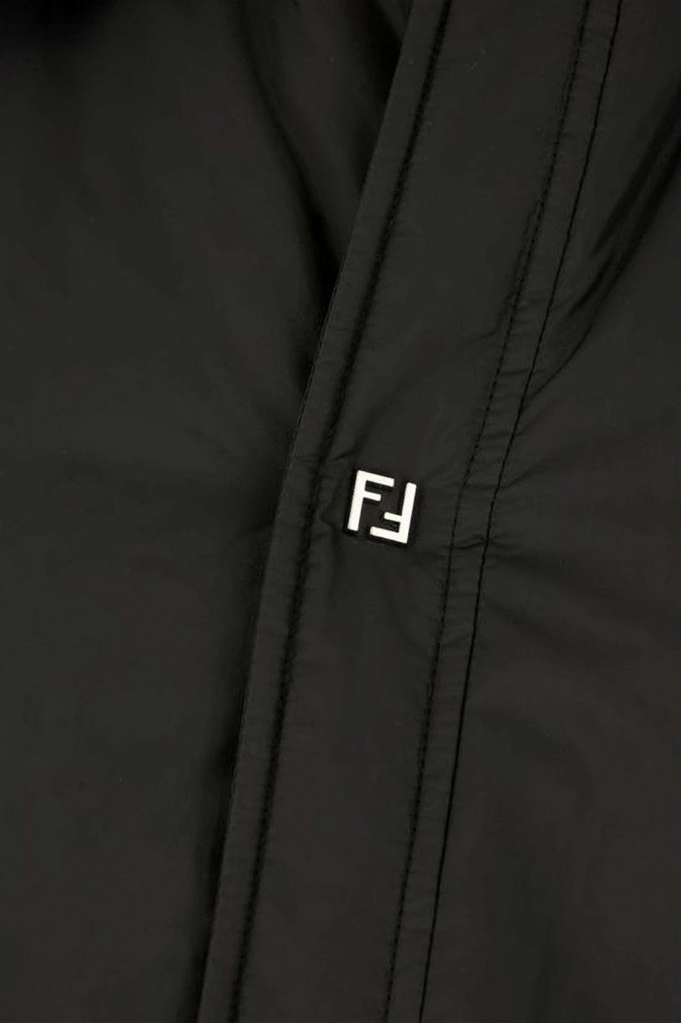 Fendi Boxy-Fit Black Jacket With Quilted Side Panels And Logo Detail