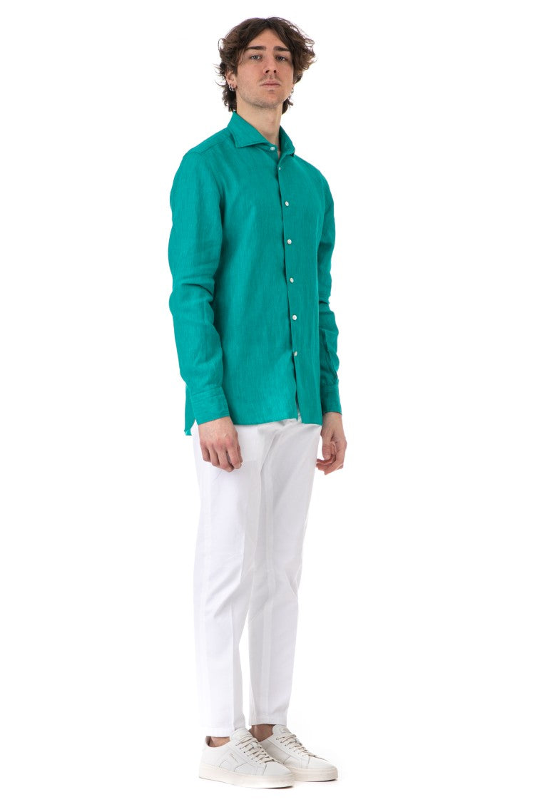 Borriello Pure Linen Long-Sleeve Shirt With Mother-Of-Pearl Buttons