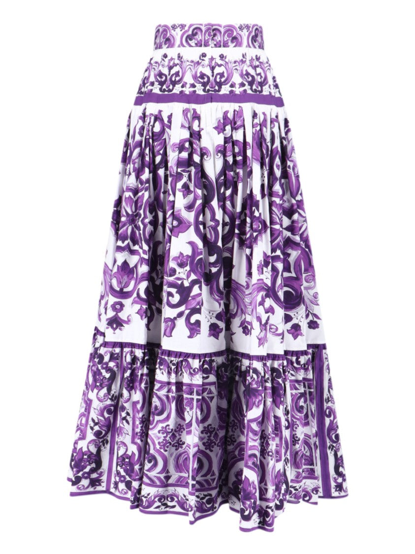 Dolce & Gabbana Printed Pleated Maxi Skirt – Purple