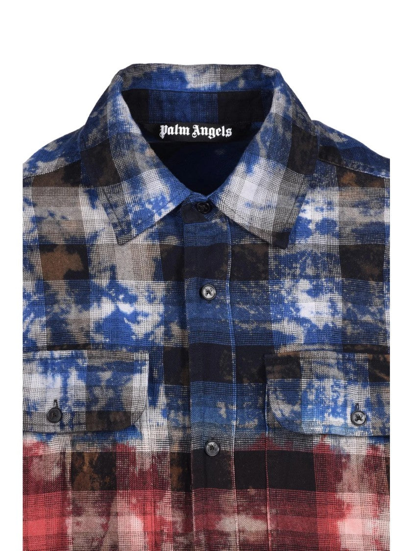 Palm Angels Blue/Red Checkered Cotton-Blend Flannel Shirt