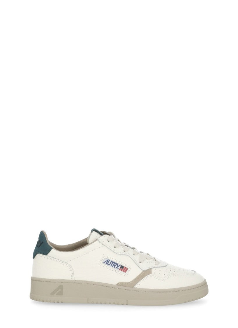 Autry White Beige Suede Accent Perforated Low-Top Sneakers