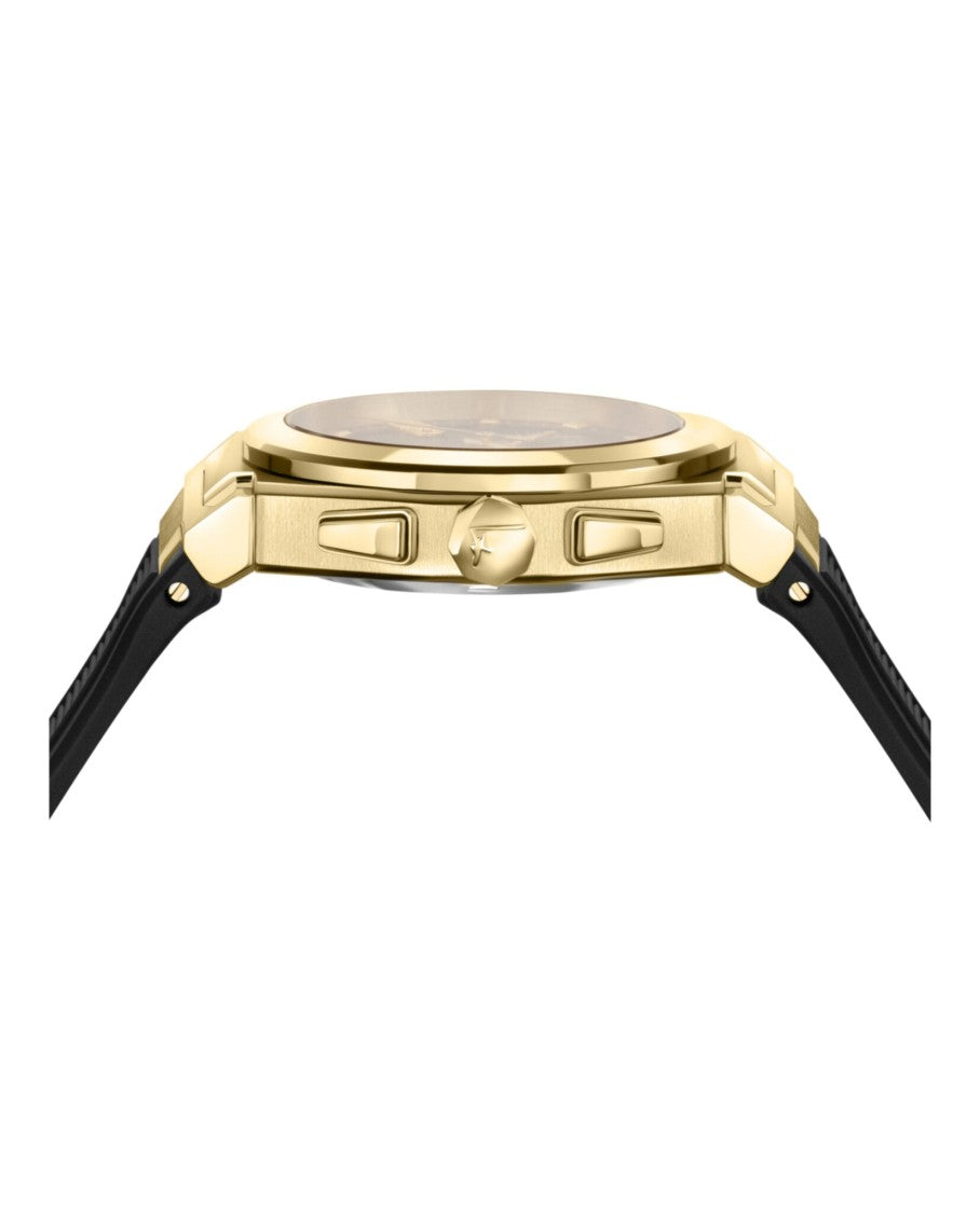 Ferragamo Vega Chrono Silicone Watch With Ip Yellow Gold Case And Guilloche Dial