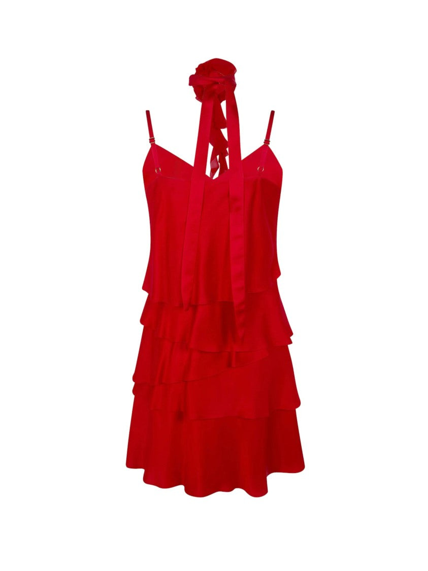 Blugirl Vibrant Red Tiered Ruffles Mini Dress