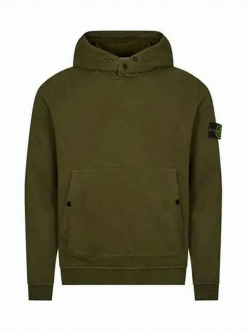 Stone Island Pullover Hoodie With Buttoned Neckline
