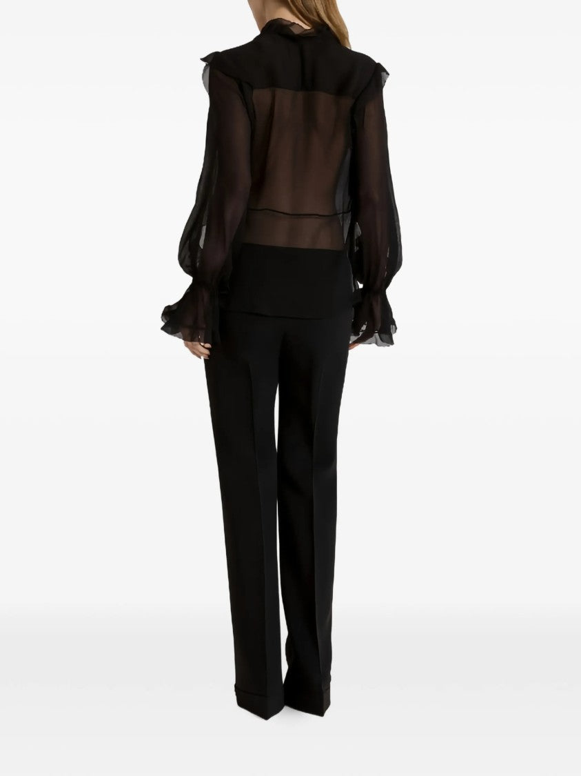 Alberta Ferretti Black Sheer Ruffled Silk Blouse