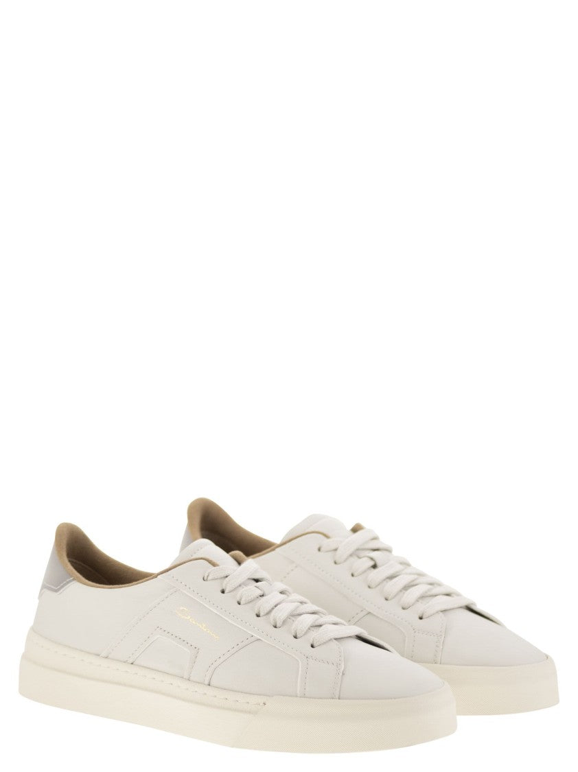 Santoni Tumbled Leather Double Buckle Trainer