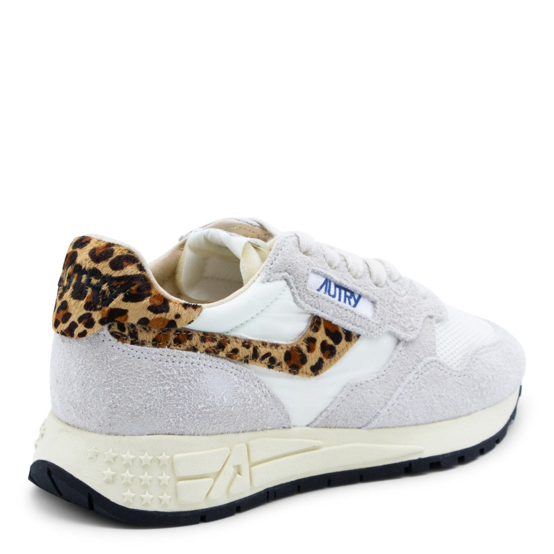 Autry White And Leopard Leather Reelwind Sneakers