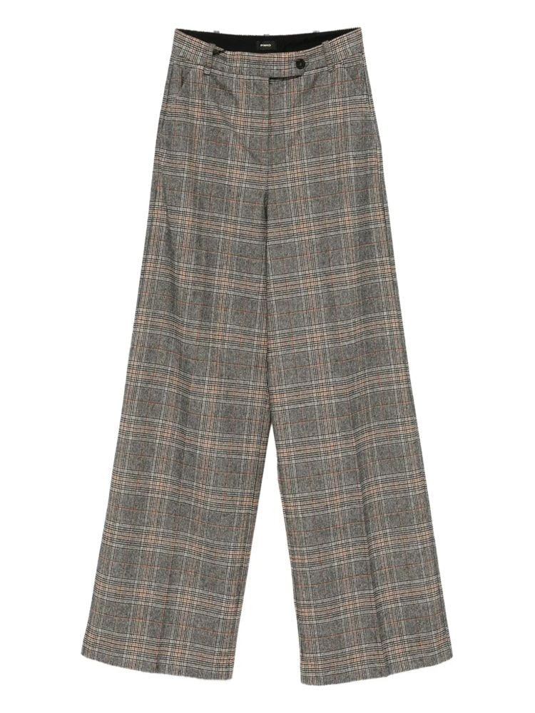 Pinko Plaid Wide-Leg Trousers With High Waist And Structured Fit