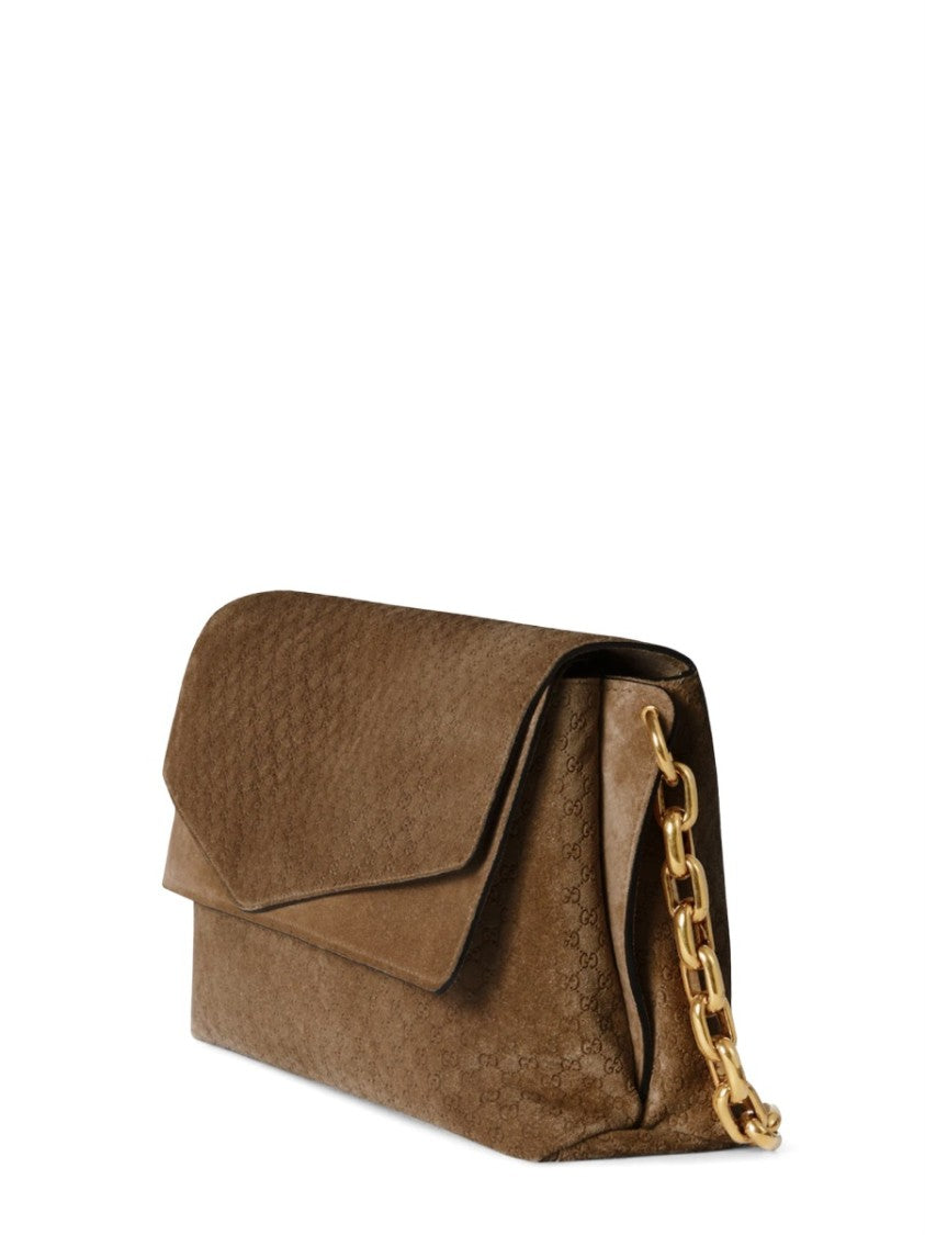 Gucci Textured Calfskin Shoulder Bag With Gold Chain Detail