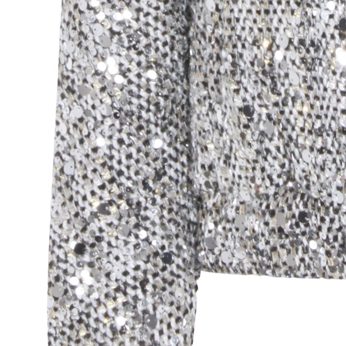 Add Cropped Sequin-Overlay Jacket With Classic Collar