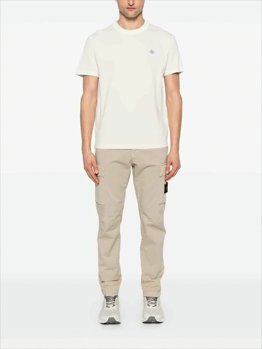 Stone Island White Cotton Short-Sleeve T-Shirt With Logo Patch