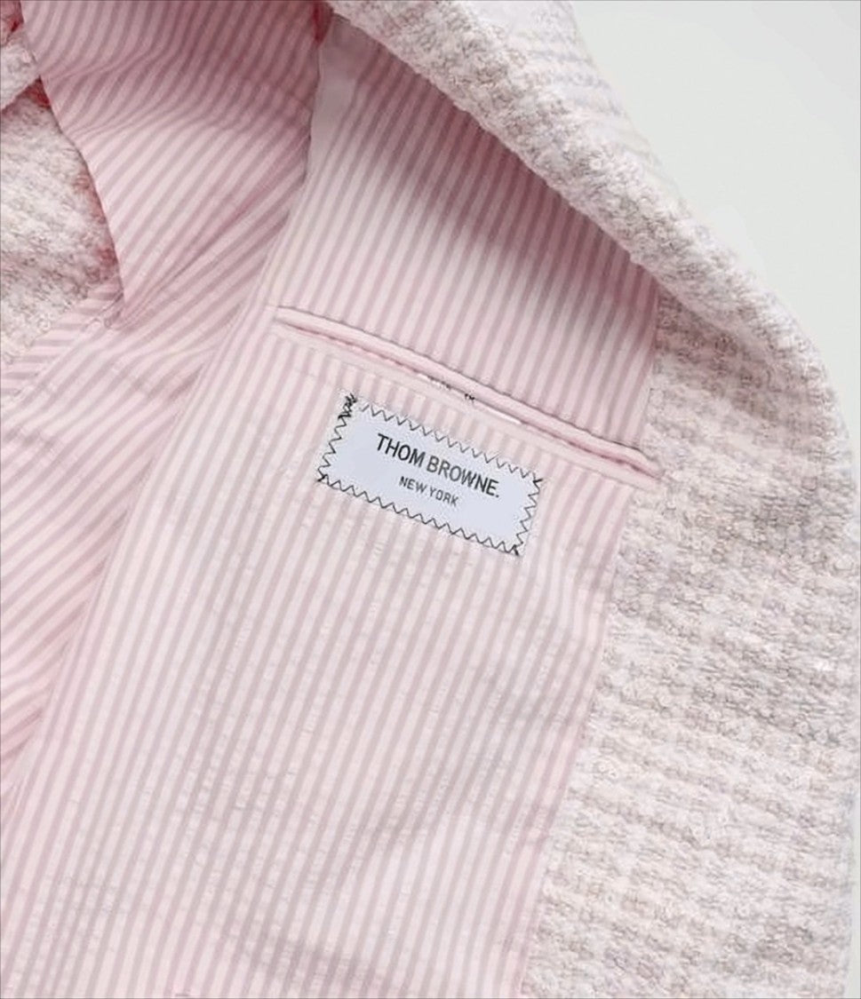 Thom Browne Textured Check Patterned Jacket With Striped Lining
