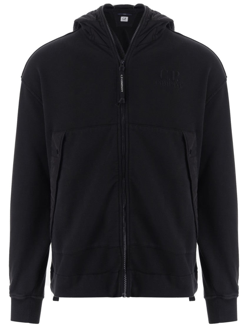 C.P. Company Black Goggle Detail Zip-Up Hooded Cotton Sweatshirt