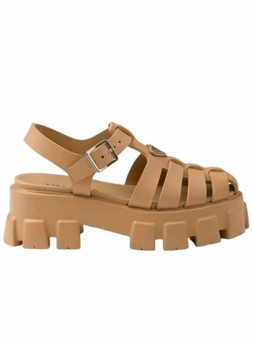 Prada Chunky Platform Sandals With Cage-Like Upper And Buckle Closure